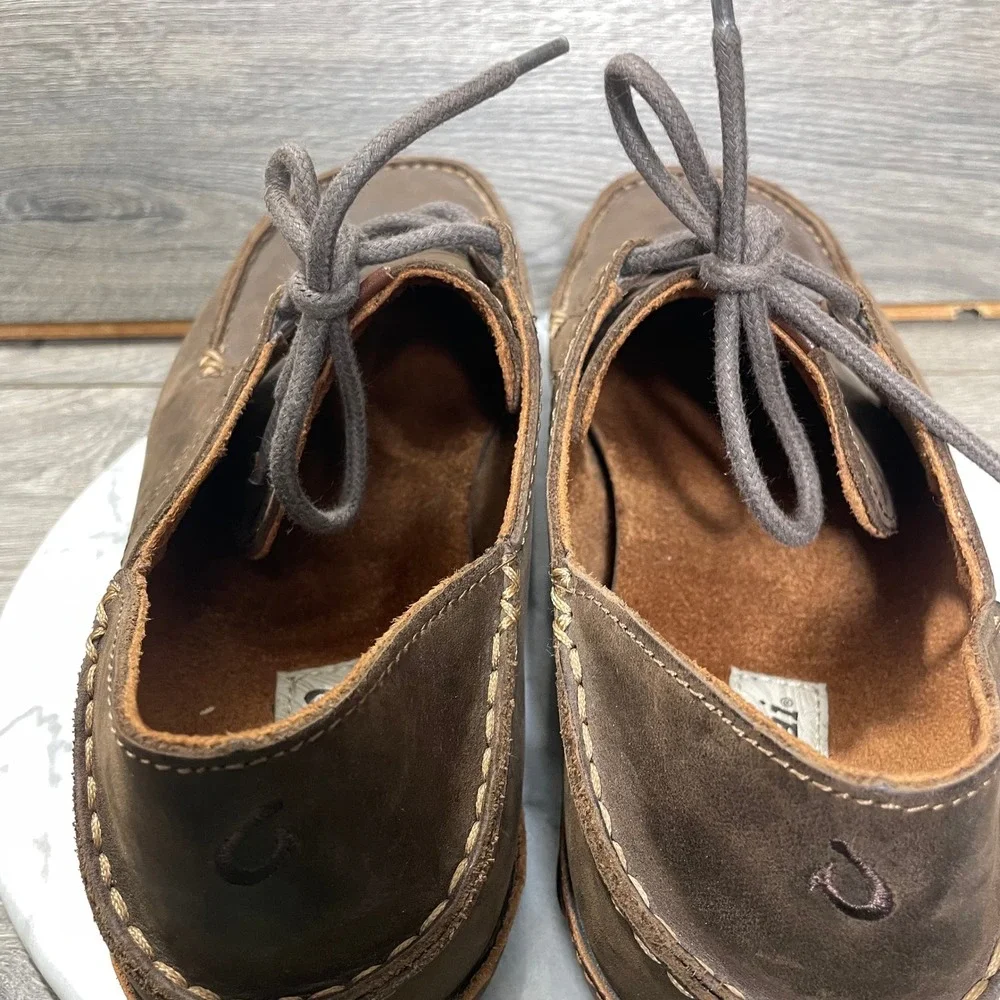 OluKai Shoes Mens 11.5 Ohana Lace Up Nubuck Brown Leather Comfort Oxfords Moc